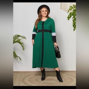 Green and Black Panel Contrast Dress